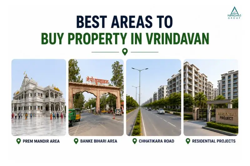 Best areas to buy property in Vrindavan including Prem Mandir area, Banke Bihari area, Chhatikara Road and residential projects