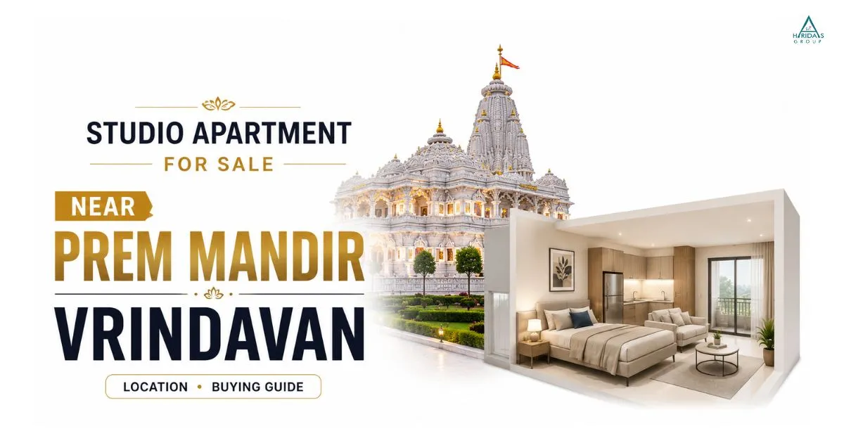 Studio apartment for sale near Prem Mandir in Vrindavan with modern interior and temple location